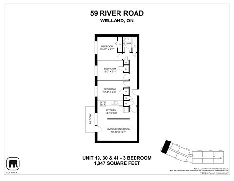 Floor plan for 3 beds, 1 bath